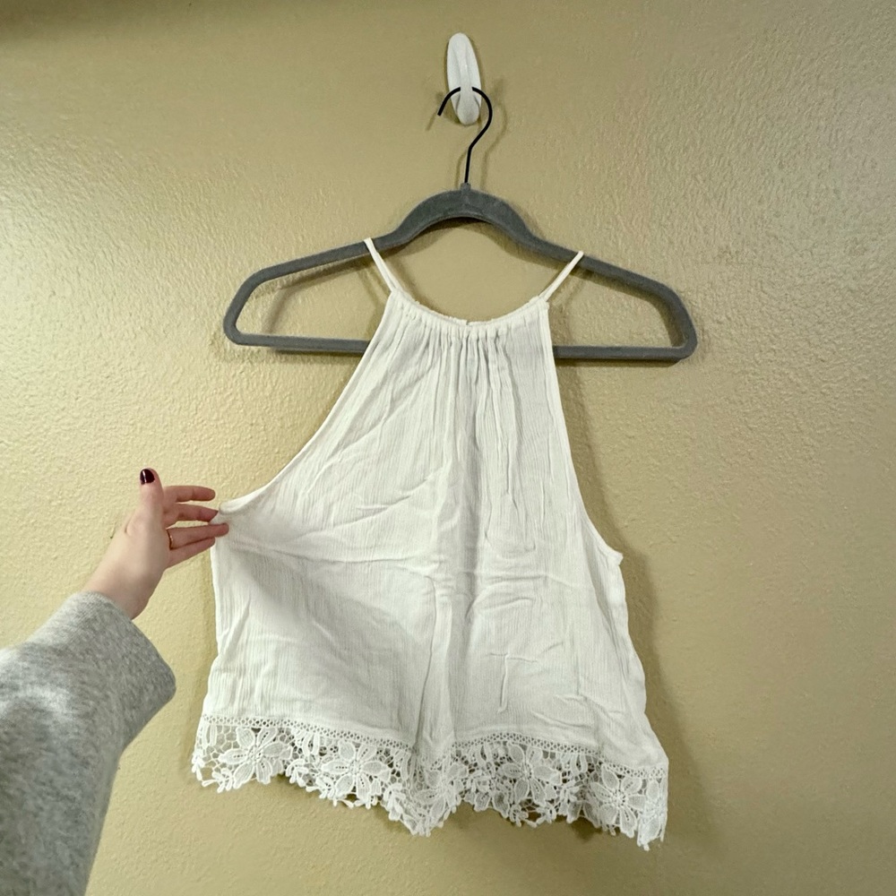 White flowery lace bottom tank top